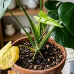 最下段の葉だけが黄色くなった観葉植物の株元